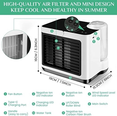 बेडरूम अनियन मिनी एयर कूलर Humidifier 2000mAh डेस्कटॉप बाष्पीकरणीय एयर कूलर